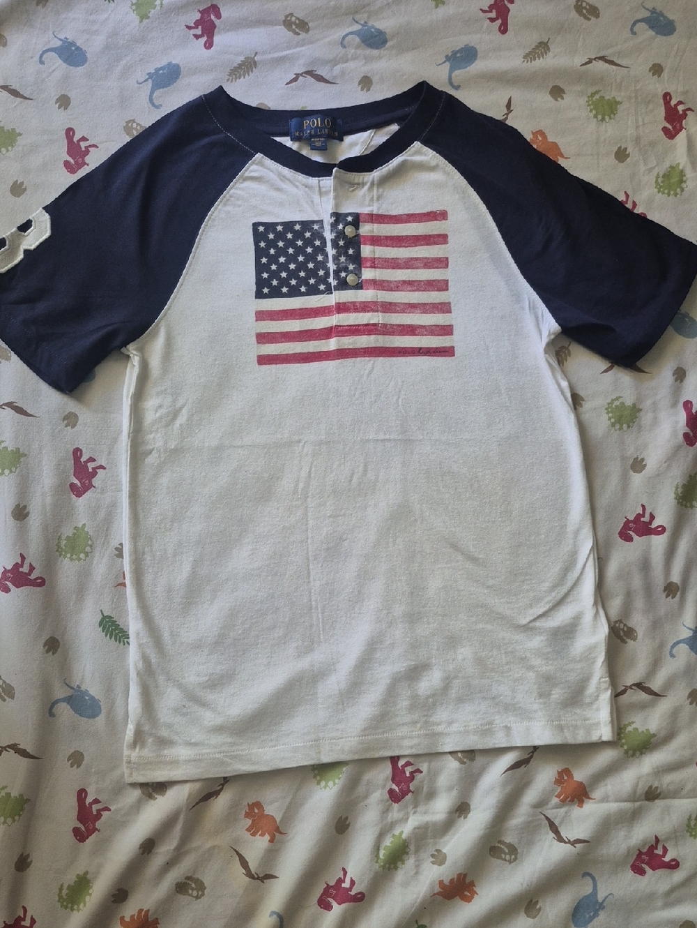 Polo by Ralph Lauren White & Navy Tee with Flag Print